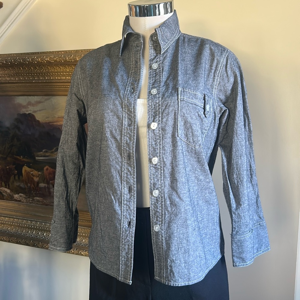 Coldwater Creek gray/black denim button down Sz S
